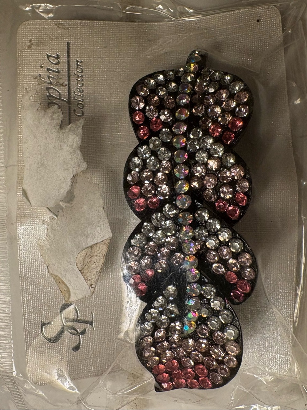 Pink & Silver Crystal Leaf Hair Clip